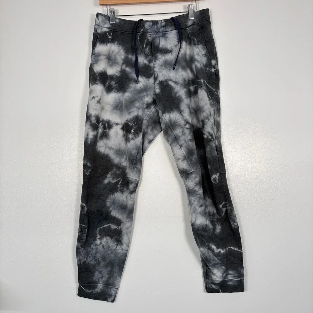 Lululemon Mens City Sweat Jogger Size L Black White Tie Dye French Terry Pants‎